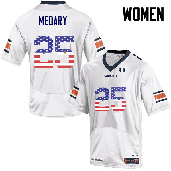 Auburn Tigers Women's Alex Medary #25 White Under Armour Stitched College USA Flag Fashion NCAA Authentic Football Jersey TWI0874RY